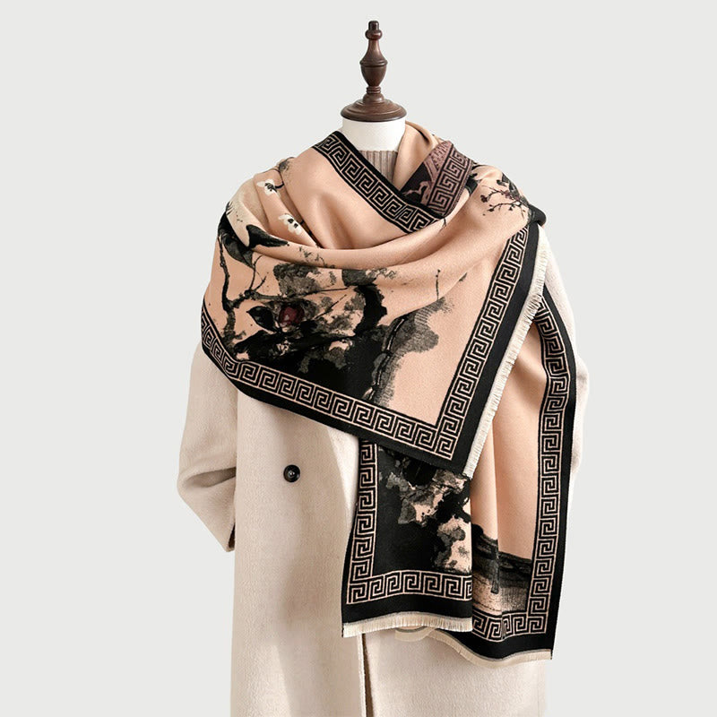 Buddha Stonesと秋の梅の花の軒先水墨画模様の心地よいスカーフショール - image 18