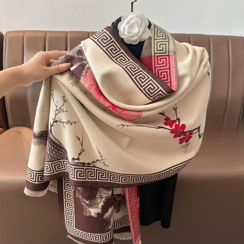 Buddha Stonesと秋の梅の花の軒先水墨画模様の心地よいスカーフショール - image 13