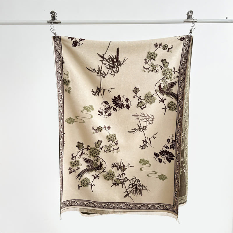 Buddha Stones、冬の鳥、竹の葉、蔓模様のソフトスカーフショール - image 13