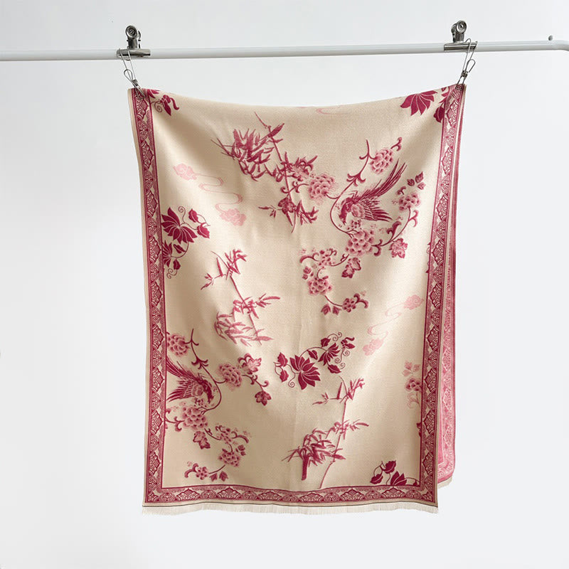 Buddha Stones、冬の鳥、竹の葉、蔓模様のソフトスカーフショール - image 22