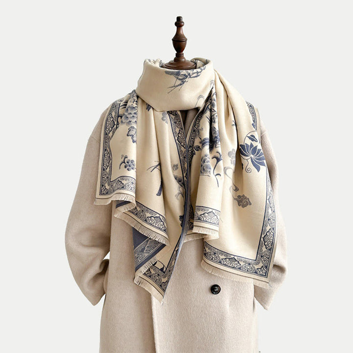 Buddha Stones、冬の鳥、竹の葉、蔓模様のソフトスカーフショール - image 19