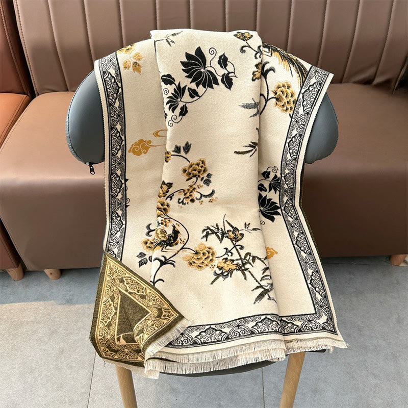 Buddha Stones、冬の鳥、竹の葉、蔓模様のソフトスカーフショール - image 10