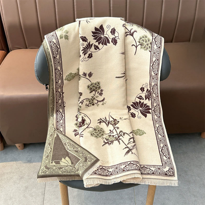 Buddha Stones、冬の鳥、竹の葉、蔓模様のソフトスカーフショール - image 14