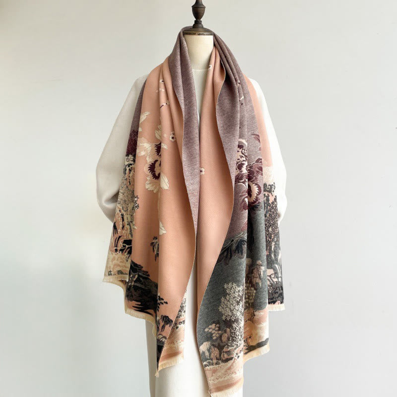 Buddha Stones、秋の花、木々、パビリオン柄、心地よいスカーフショール - image 4
