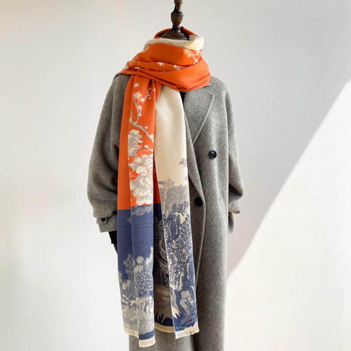 Buddha Stones、秋の花、木々、パビリオン柄、心地よいスカーフショール - image 2