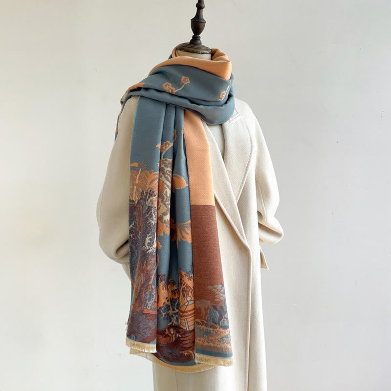 Buddha Stones、秋の花、木々、パビリオン柄、心地よいスカーフショール - image 10