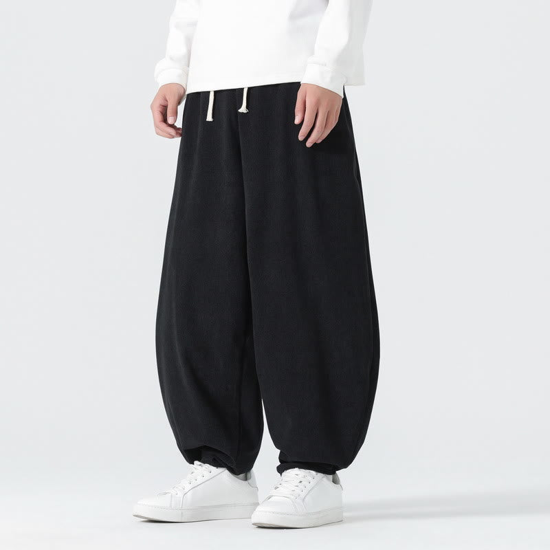 Buddha Stones秋冬 無地コーデュロイ メンズ ハーレムパンツ ポケット付き - 黒 - US/UK/AU46、 EU56 (5XL) - image 6