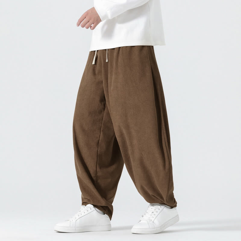 Buddha Stones秋冬 無地コーデュロイ メンズ ハーレムパンツ ポケット付き - サドルブラウン - US/UK/AU46、 EU56 (5XL) - image 19