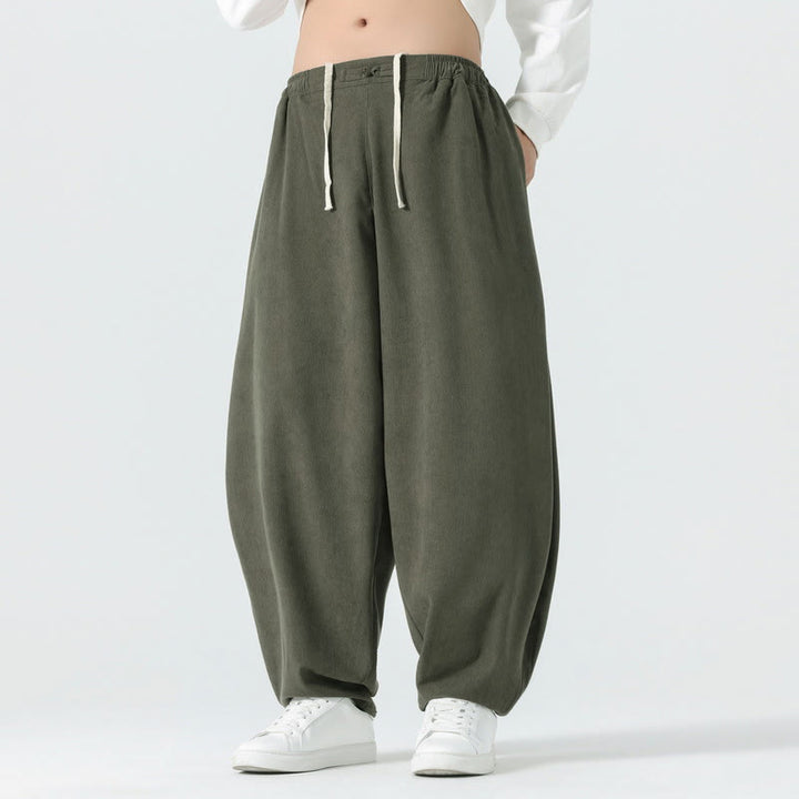 Buddha Stones秋冬 無地コーデュロイ メンズ ハーレムパンツ ポケット付き - ダークシーグリーン - US/UK/AU46、 EU56 (5XL) - image 0