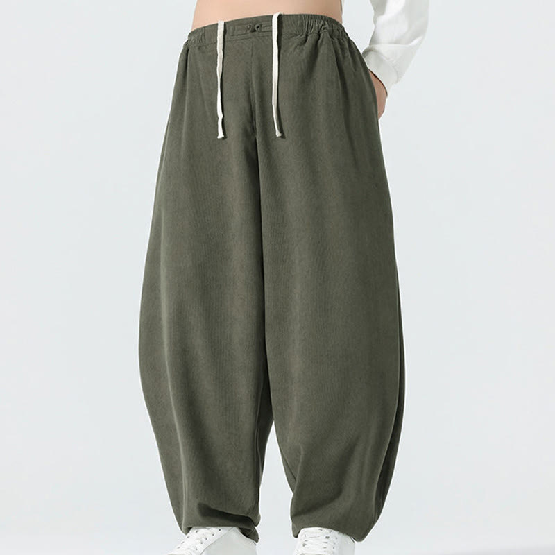 Buddha Stones秋冬 無地コーデュロイ メンズ ハーレムパンツ ポケット付き - image 2