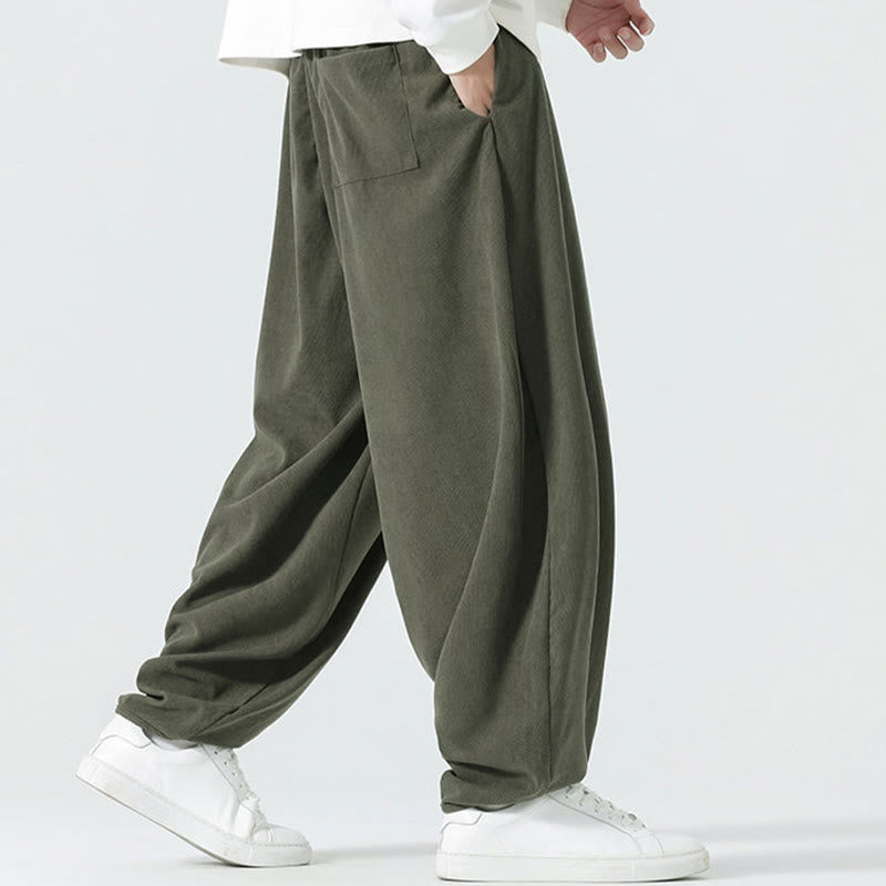 Buddha Stones秋冬 無地コーデュロイ メンズ ハーレムパンツ ポケット付き - image 3