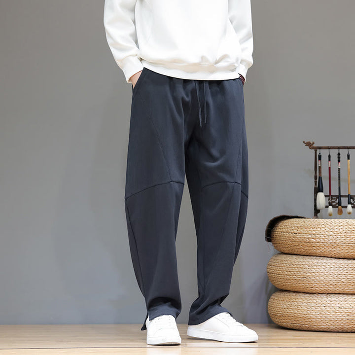 Buddha Stones冬用 無地 裏起毛 メンズ コットンリネン パンツ ポケット付き - スチールブルー - US/UK/AU46、 EU56 (5XL) - image 0