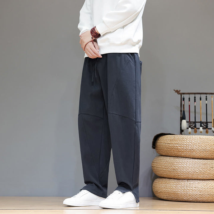 Buddha Stones冬用 無地 裏起毛 メンズ コットンリネン パンツ ポケット付き - image 1