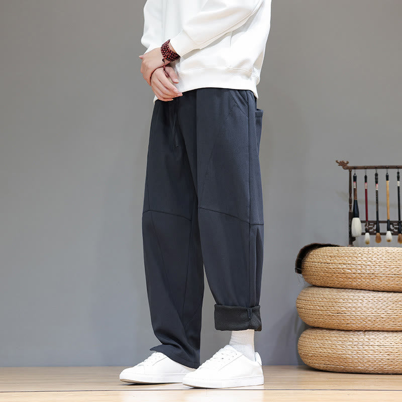 Buddha Stones冬用 無地 裏起毛 メンズ コットンリネン パンツ ポケット付き - image 2