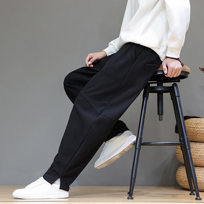 Buddha Stones冬用 無地 裏起毛 メンズ コットンリネン パンツ ポケット付き - image 16