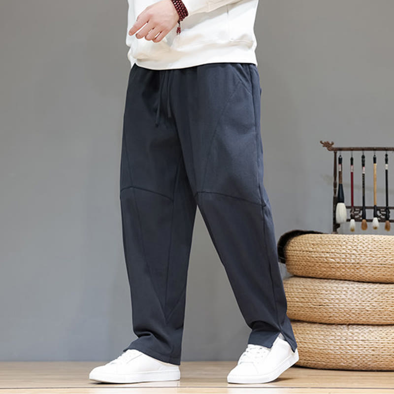 Buddha Stones冬用 無地 裏起毛 メンズ コットンリネン パンツ ポケット付き - image 3