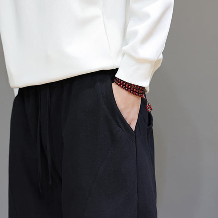 Buddha Stones冬用 無地 裏起毛 メンズ コットンリネン パンツ ポケット付き - image 17