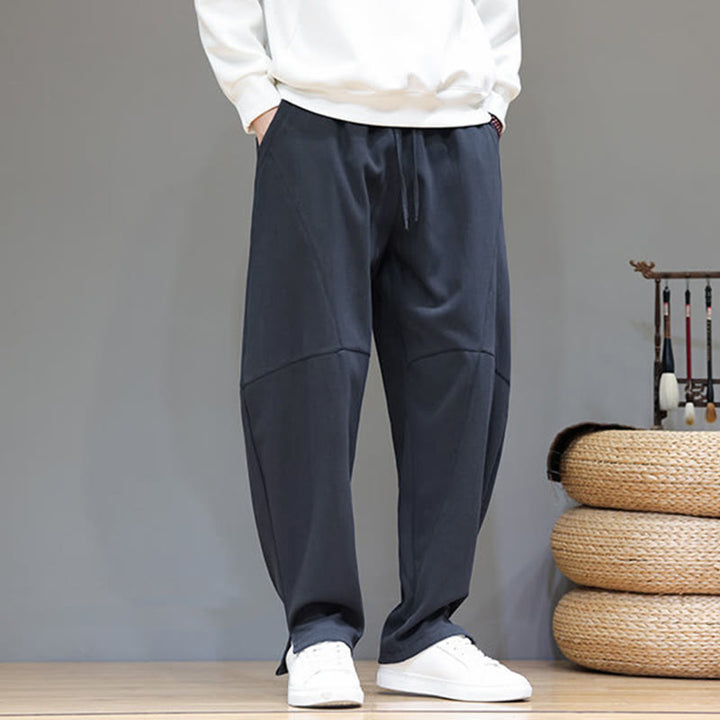 Buddha Stones冬用 無地 裏起毛 メンズ コットンリネン パンツ ポケット付き - image 5