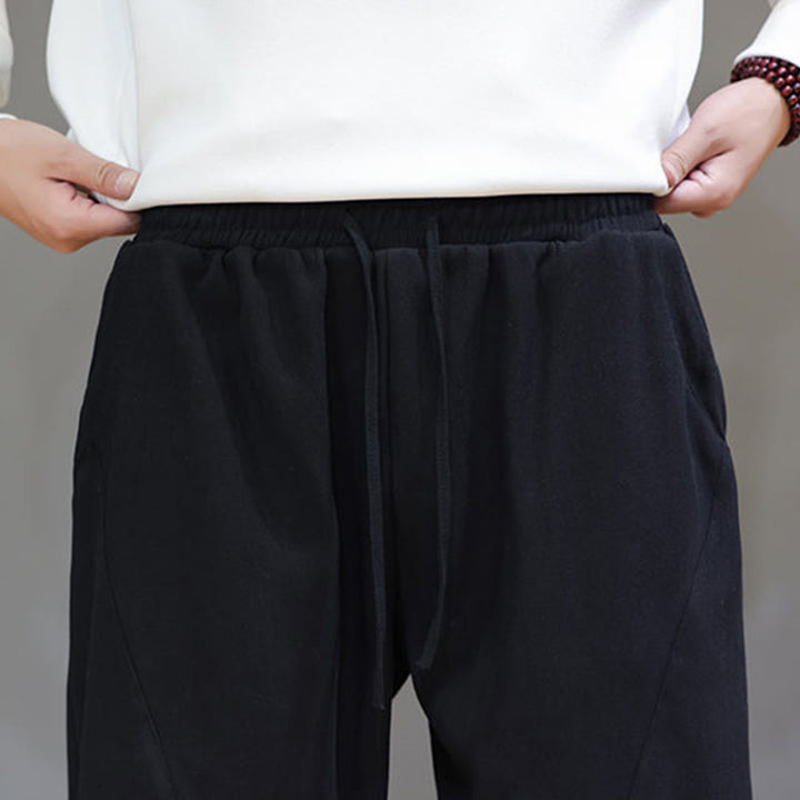 Buddha Stones冬用 無地 裏起毛 メンズ コットンリネン パンツ ポケット付き - image 18