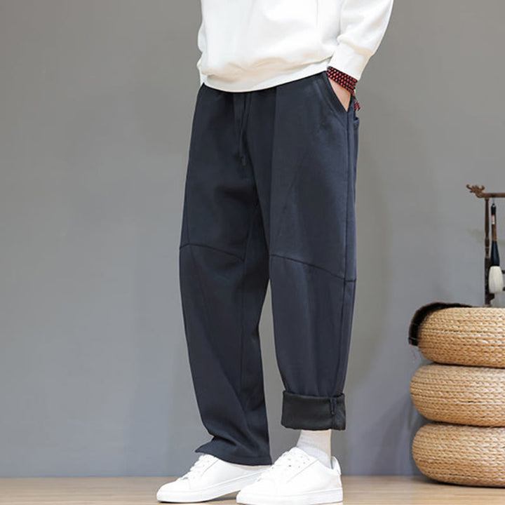 Buddha Stones冬用 無地 裏起毛 メンズ コットンリネン パンツ ポケット付き - image 7