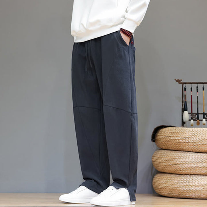Buddha Stones冬用 無地 裏起毛 メンズ コットンリネン パンツ ポケット付き - image 9