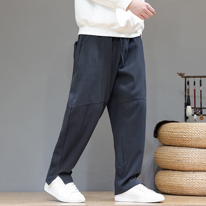 Buddha Stones冬用 無地 裏起毛 メンズ コットンリネン パンツ ポケット付き - image 6