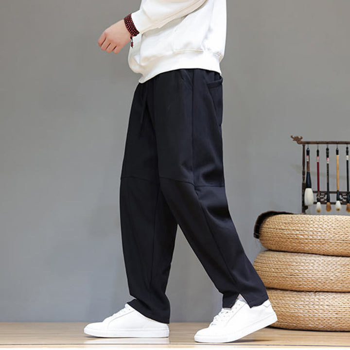 Buddha Stones冬用 無地 裏起毛 メンズ コットンリネン パンツ ポケット付き - image 14