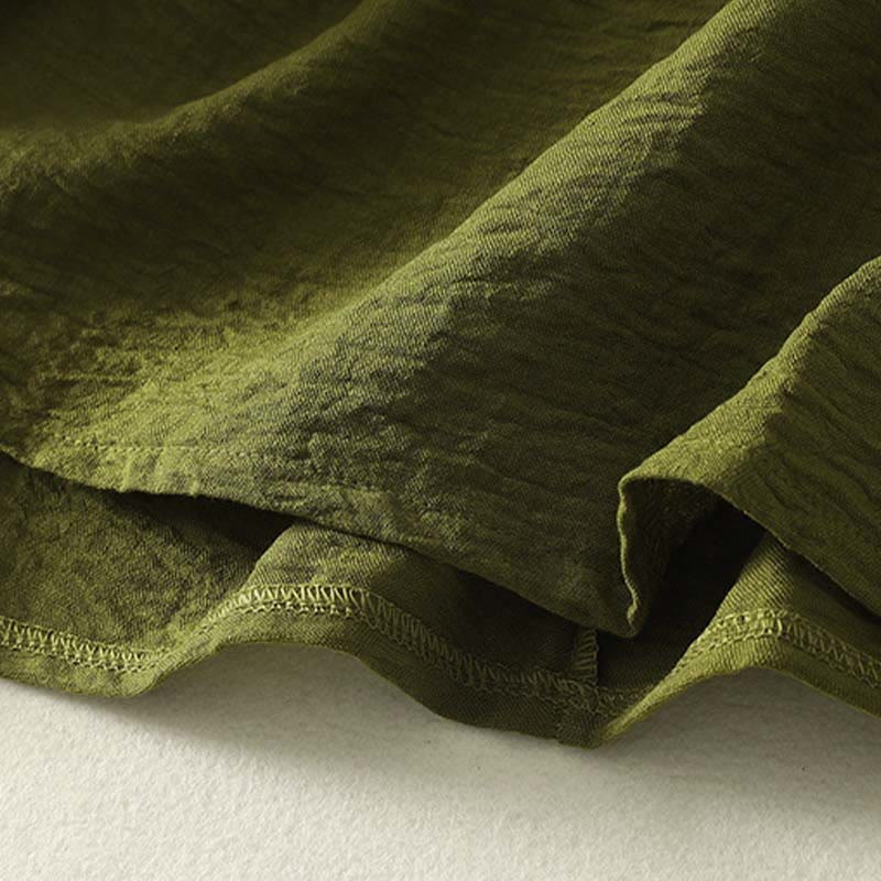 Buddha Stonesカジュアル オリーブグリーン クルーネック レディース コットンリネン 長袖シャツ - image 9