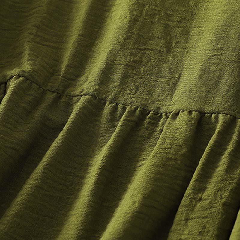 Buddha Stonesカジュアル オリーブグリーン クルーネック レディース コットンリネン 長袖シャツ - image 4