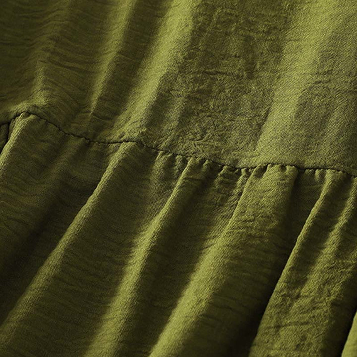 Buddha Stonesカジュアル オリーブグリーン クルーネック レディース コットンリネン 長袖シャツ - image 4