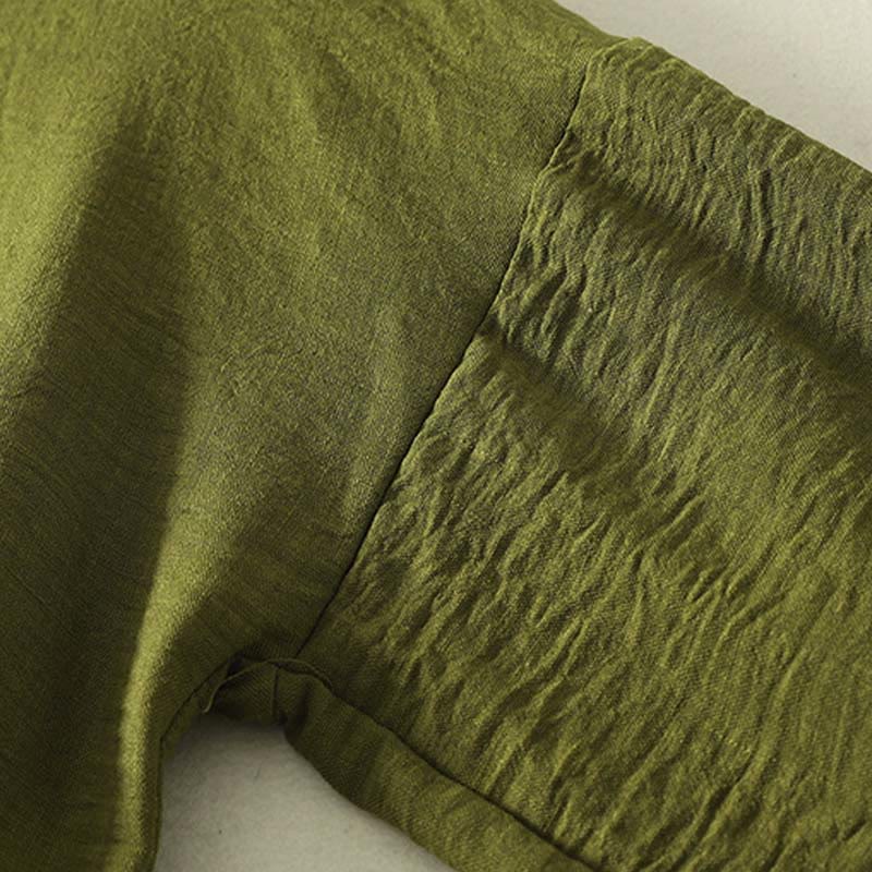 Buddha Stonesカジュアル オリーブグリーン クルーネック レディース コットンリネン 長袖シャツ - image 5