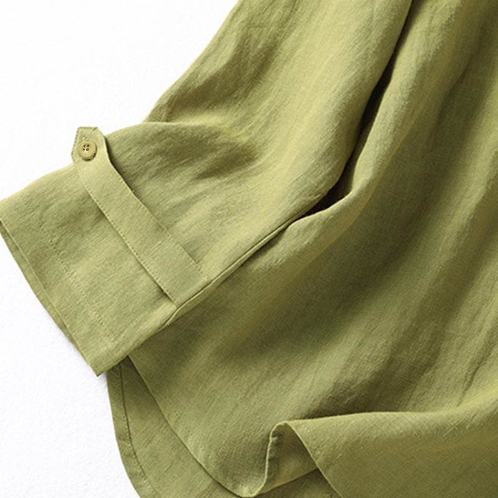Buddha Stones春 ダークカーキ スタンドカラー ハーフボタンデザイン レディース 長袖シャツ - image 7