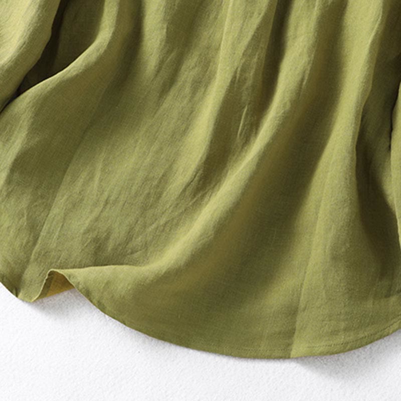 Buddha Stones春 ダークカーキ スタンドカラー ハーフボタンデザイン レディース 長袖シャツ - image 10