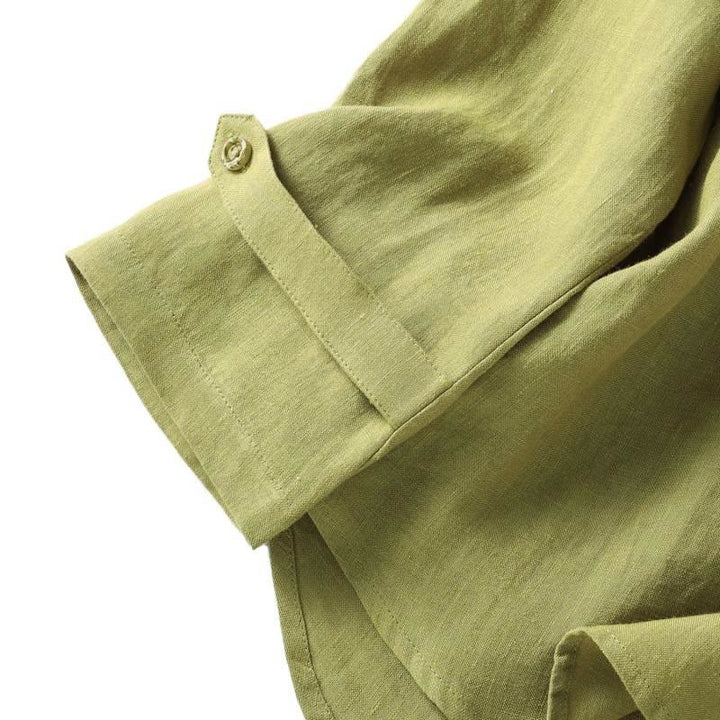Buddha Stones春 ダークカーキ スタンドカラー ハーフボタンデザイン レディース 長袖シャツ - image 8