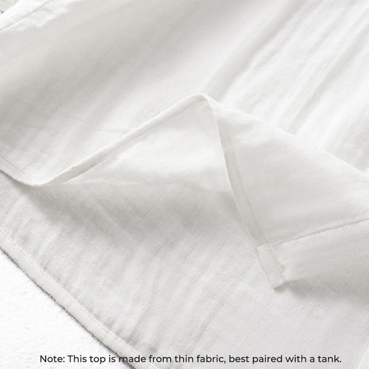 Buddha Stonesホワイト フリルカラー 長袖 レディース コットンシャツ - image 8