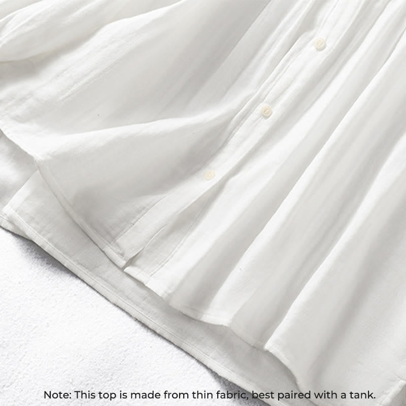 Buddha Stonesホワイト フリルカラー 長袖 レディース コットンシャツ - image 7