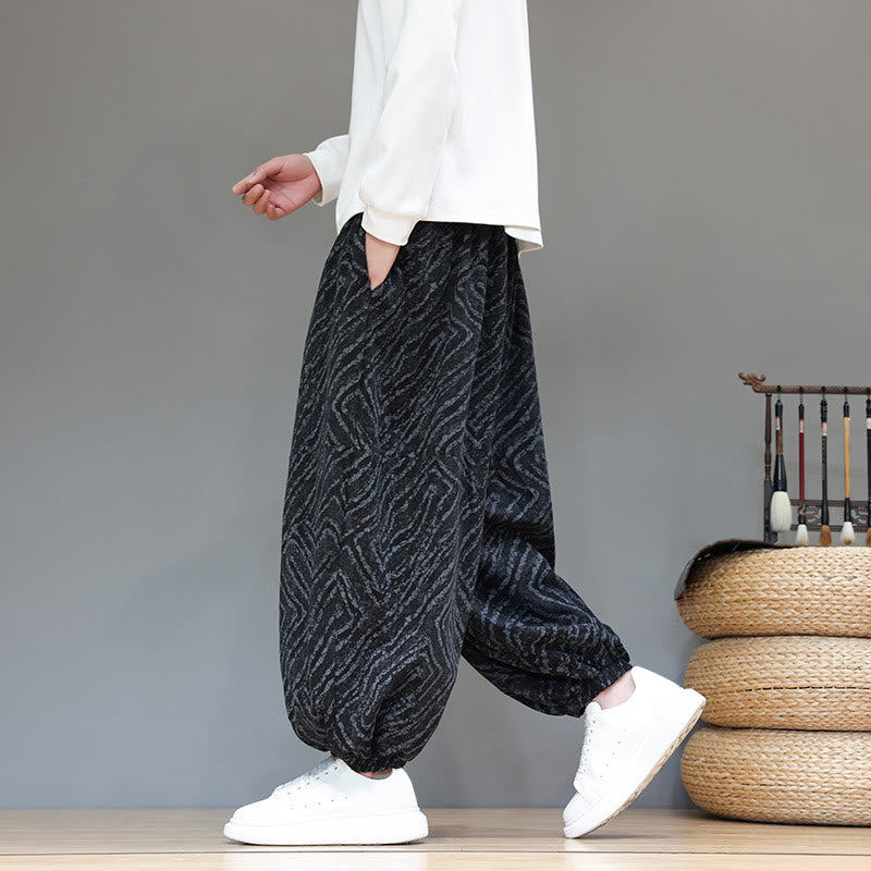 Buddha Stonesの秋の質感、ドローストリングデザイン、コーデュロイ、コットンリネン、ポケット付きメンズハーレムパンツ - 黒 - US/UK/AU46、 EU56 (5XL) - image 10