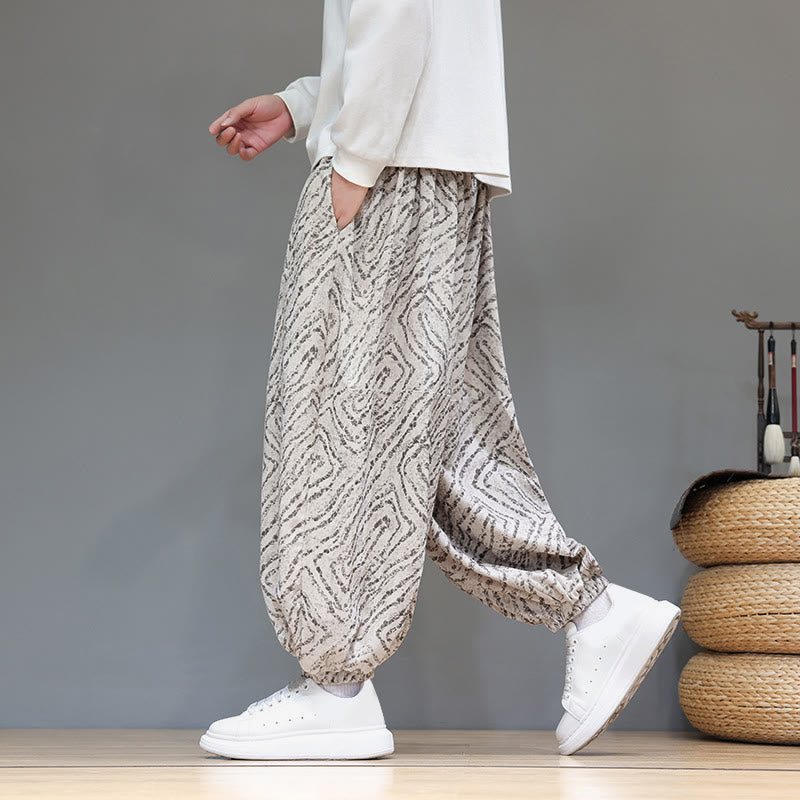 Buddha Stonesの秋の質感、ドローストリングデザイン、コーデュロイ、コットンリネン、ポケット付きメンズハーレムパンツ - image 1