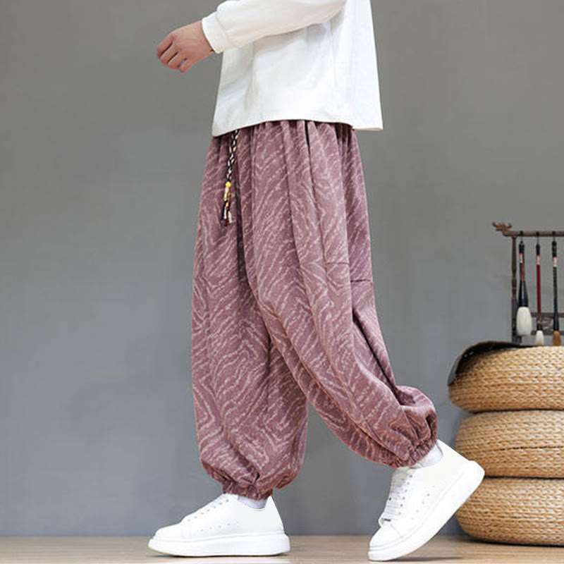 Buddha Stonesの秋の質感、ドローストリングデザイン、コーデュロイ、コットンリネン、ポケット付きメンズハーレムパンツ - image 23