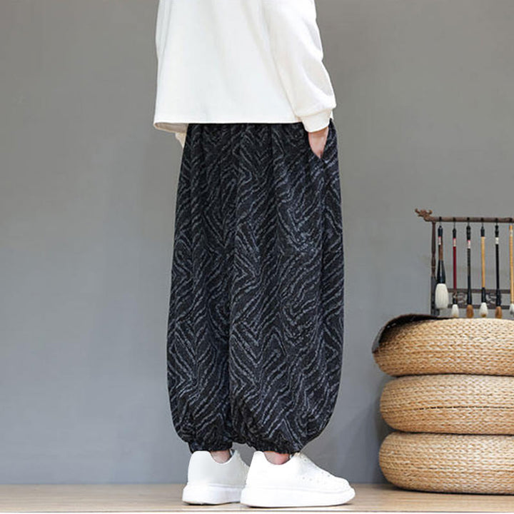 Buddha Stonesの秋の質感、ドローストリングデザイン、コーデュロイ、コットンリネン、ポケット付きメンズハーレムパンツ - image 14
