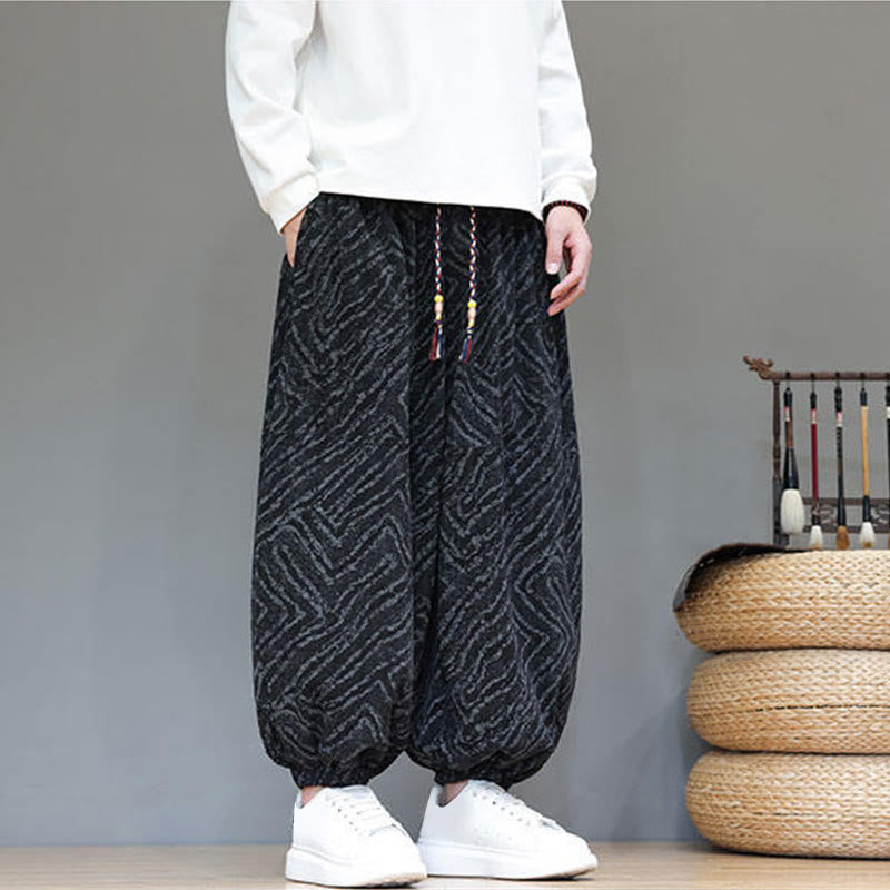 Buddha Stonesの秋の質感、ドローストリングデザイン、コーデュロイ、コットンリネン、ポケット付きメンズハーレムパンツ - image 12