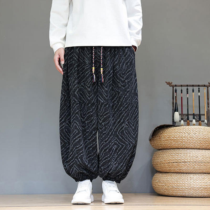 Buddha Stonesの秋の質感、ドローストリングデザイン、コーデュロイ、コットンリネン、ポケット付きメンズハーレムパンツ - image 11