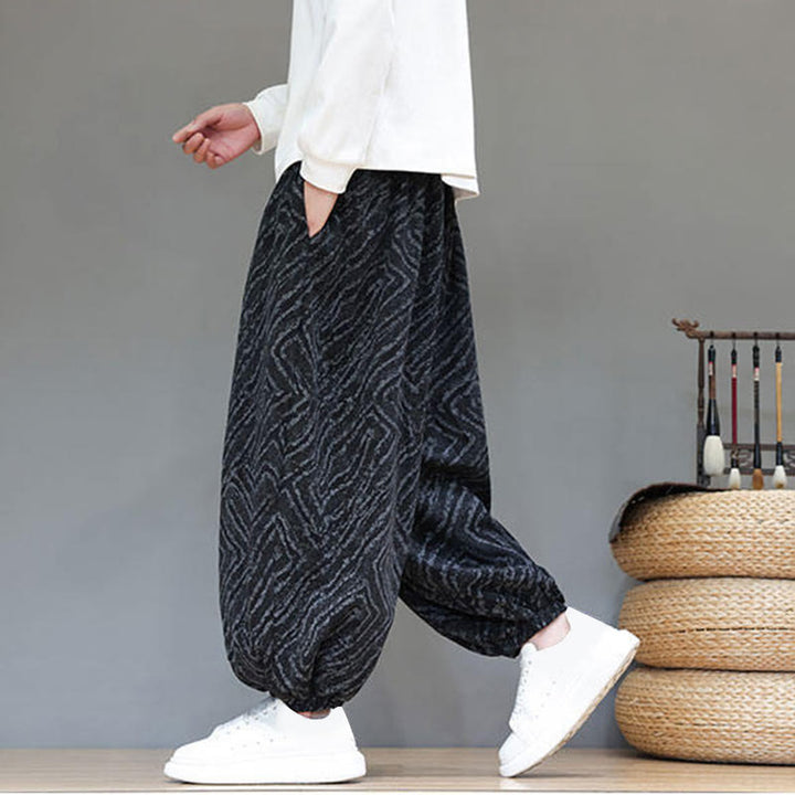 Buddha Stonesの秋の質感、ドローストリングデザイン、コーデュロイ、コットンリネン、ポケット付きメンズハーレムパンツ - image 17