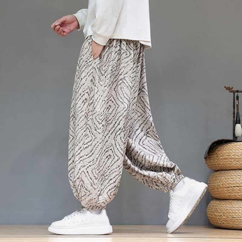 Buddha Stonesの秋の質感、ドローストリングデザイン、コーデュロイ、コットンリネン、ポケット付きメンズハーレムパンツ - image 8