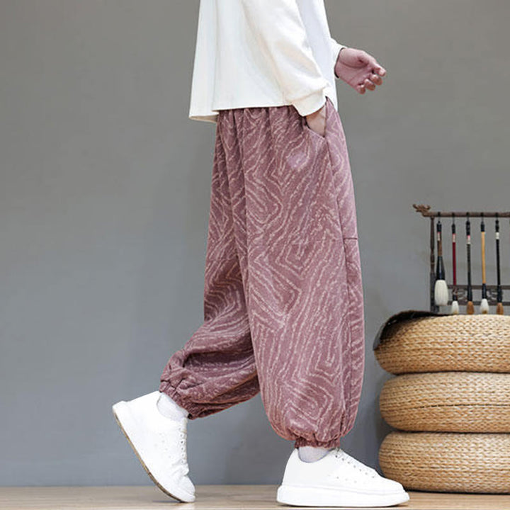Buddha Stonesの秋の質感、ドローストリングデザイン、コーデュロイ、コットンリネン、ポケット付きメンズハーレムパンツ - image 30