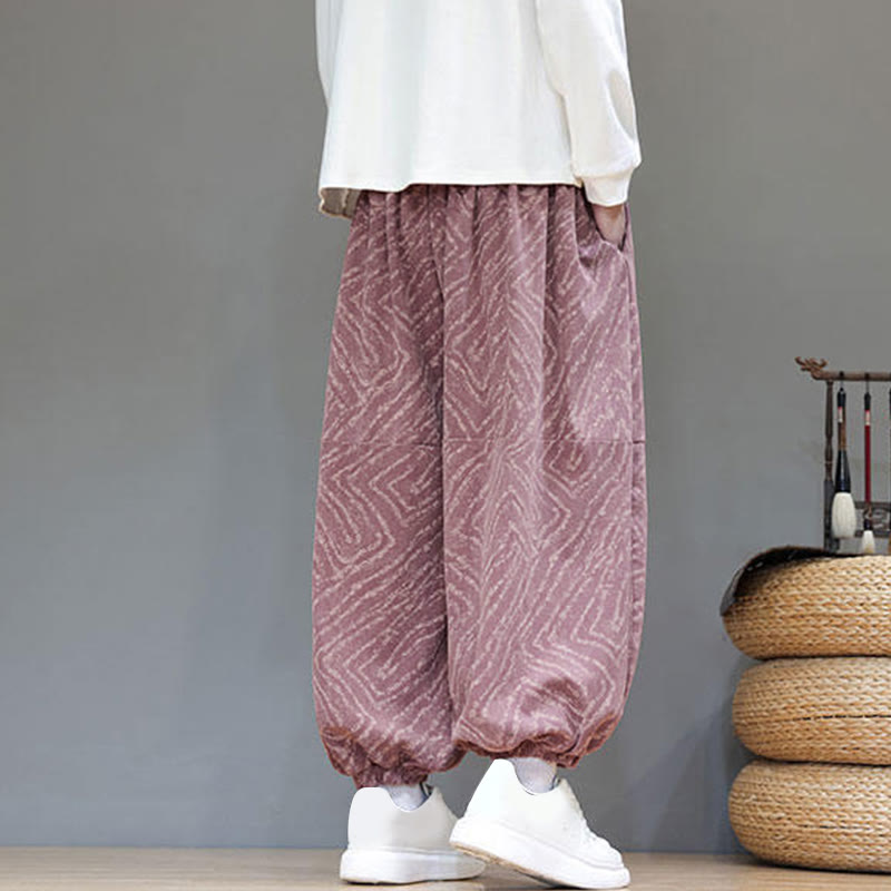 Buddha Stonesの秋の質感、ドローストリングデザイン、コーデュロイ、コットンリネン、ポケット付きメンズハーレムパンツ - image 25
