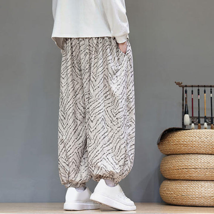 Buddha Stonesの秋の質感、ドローストリングデザイン、コーデュロイ、コットンリネン、ポケット付きメンズハーレムパンツ - image 4