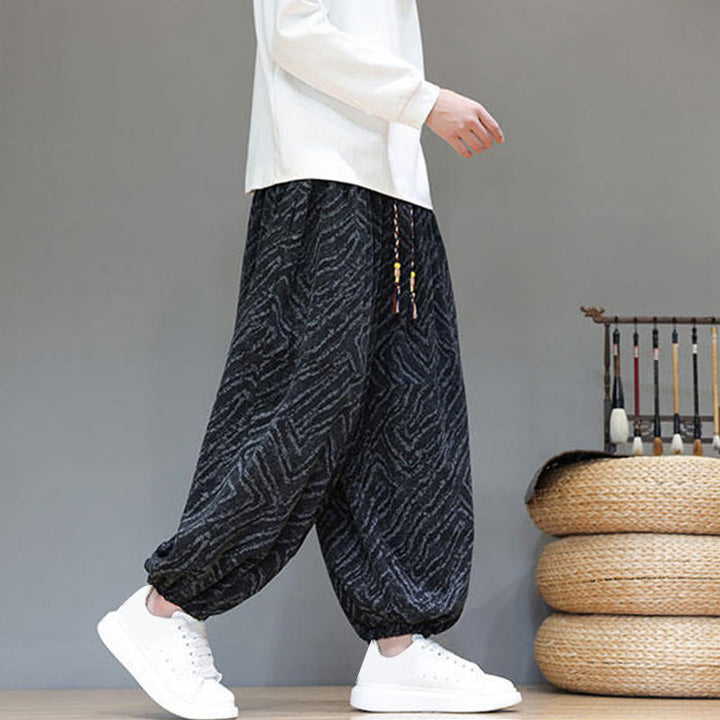 Buddha Stonesの秋の質感、ドローストリングデザイン、コーデュロイ、コットンリネン、ポケット付きメンズハーレムパンツ - image 13