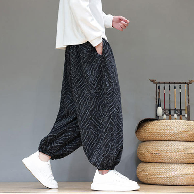 Buddha Stonesの秋の質感、ドローストリングデザイン、コーデュロイ、コットンリネン、ポケット付きメンズハーレムパンツ - image 15