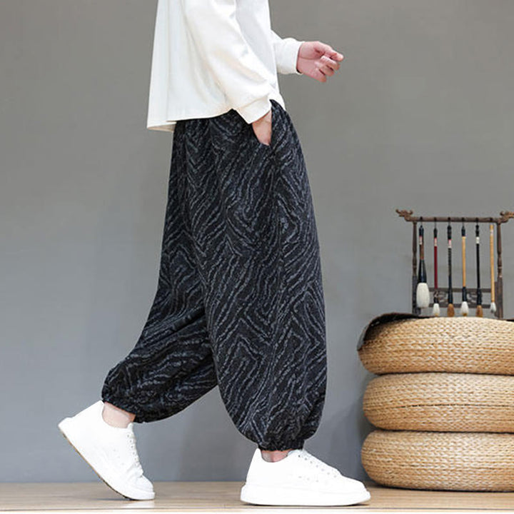 Buddha Stonesの秋の質感、ドローストリングデザイン、コーデュロイ、コットンリネン、ポケット付きメンズハーレムパンツ - image 15